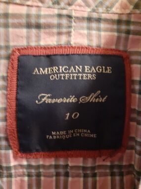 American Eagle Outfitters Pink & Green Plaid Button-Up Shirt